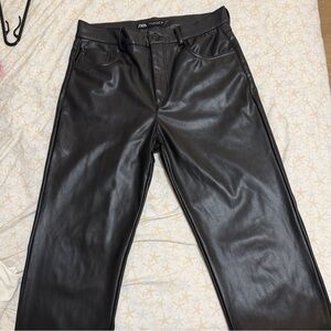 Zara Sleek Black Flared Leather Pants